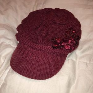 Maroon CC Beret with Brim and Flower